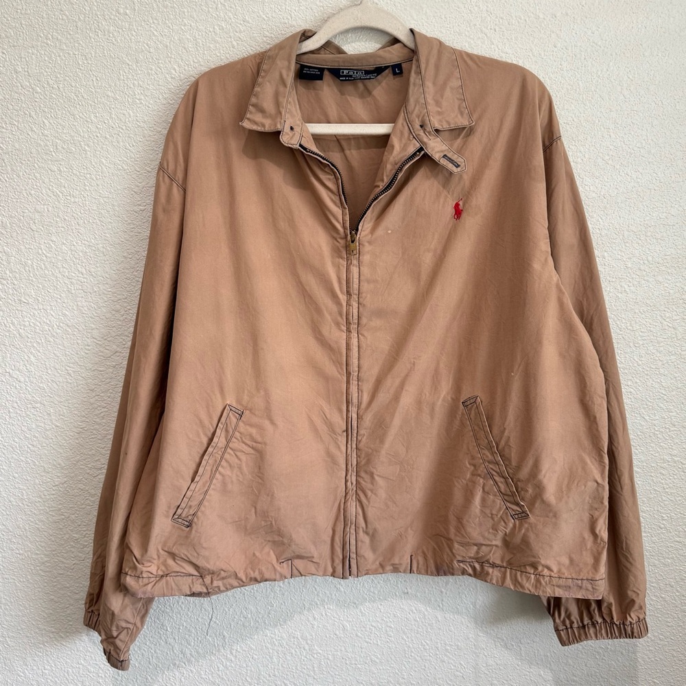 VTG Polo Ralph Lauren Harrington Jacket Tan Beige Old Money 90s Preppy Worn In‎